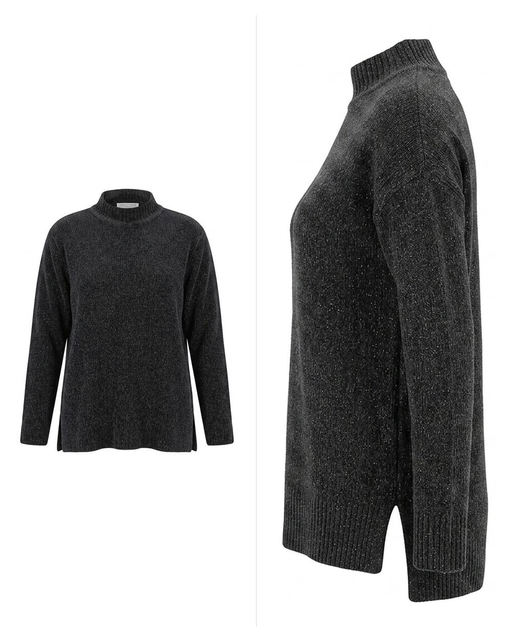 Carolyn Taylor Gray Mock Neck Knit Side Slit Sweater Women Size M